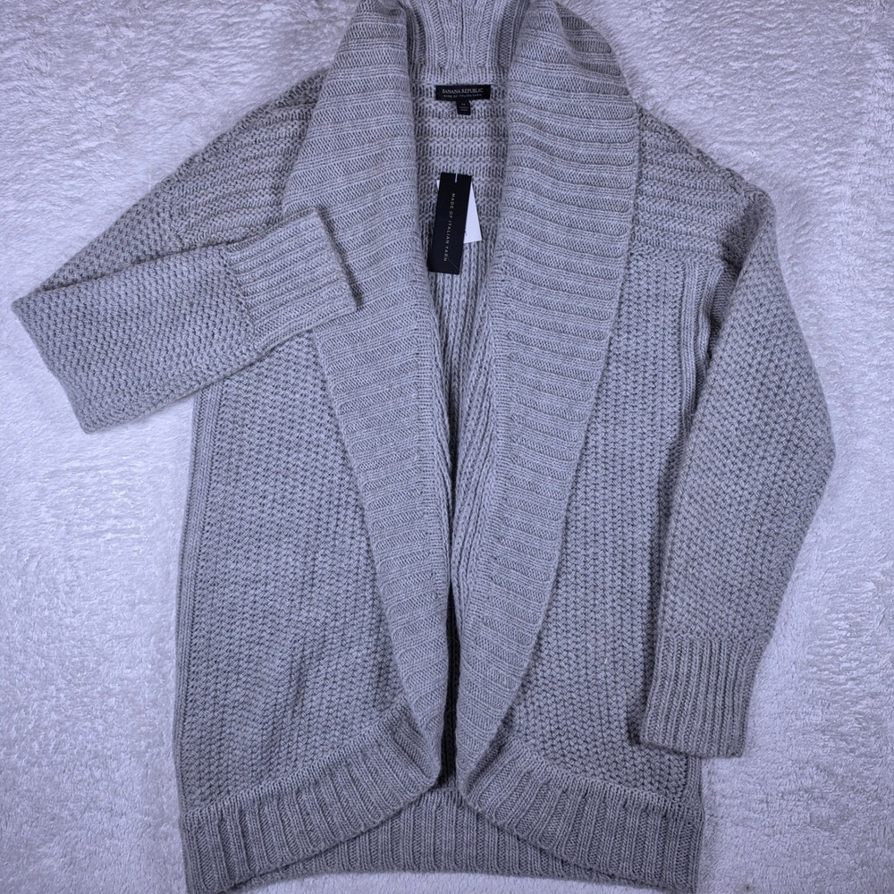 NEW Banana Republic Mixed Stitch 3 Womens M Grey Wool Alpaca L/S Cardigan Shawl